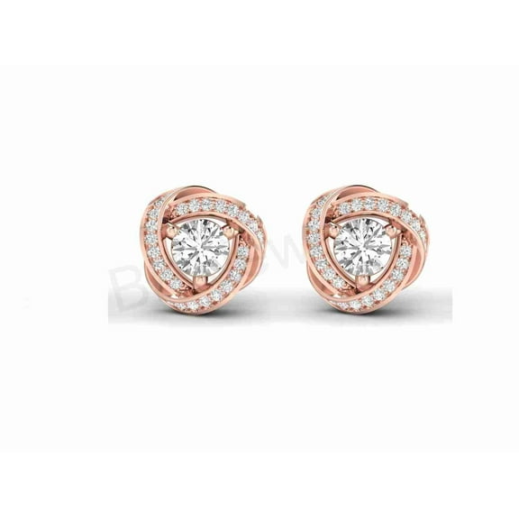 Infinity Love Knot 14K Rose Gold Plated Over 925 Sterling Silver VVS1/D White Diamond Tops Stud Earrings For Women
