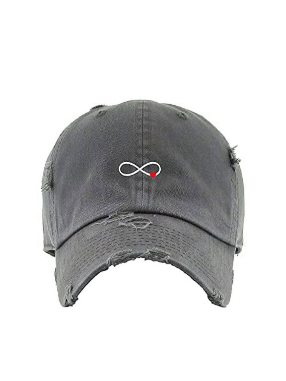 Infinity Love Vintage Baseball Cap Embroidered Cotton Adjustable Distressed Dad Hat Dark Grey