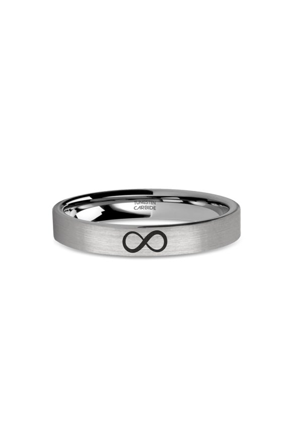 Infinity Math Symbol Engraved Brushed Silver Tungsten Ring, 4mm, Size 5