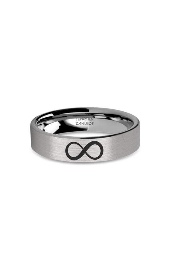 Infinity Math Symbol Engraved Brushed Silver Tungsten Ring, 6mm, Size 7