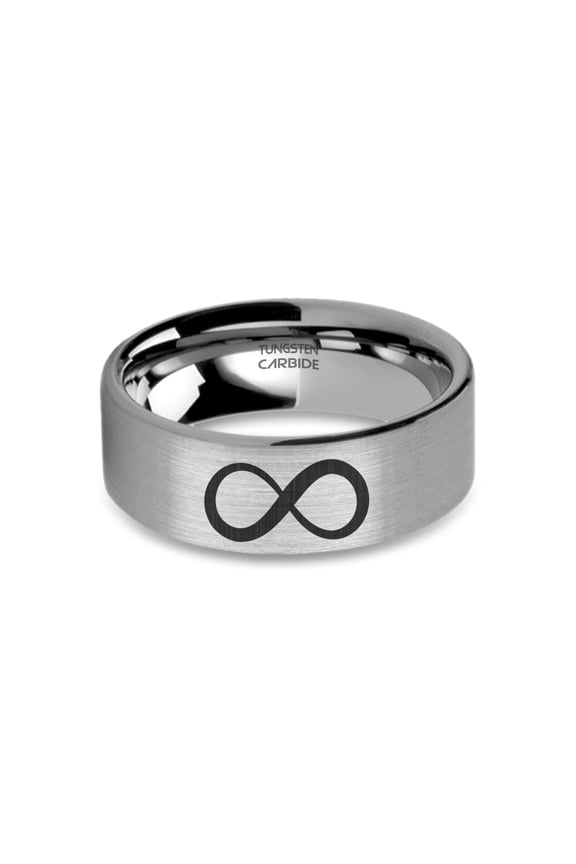 Infinity Math Symbol Engraved Brushed Silver Tungsten Ring, 8mm, Size 14