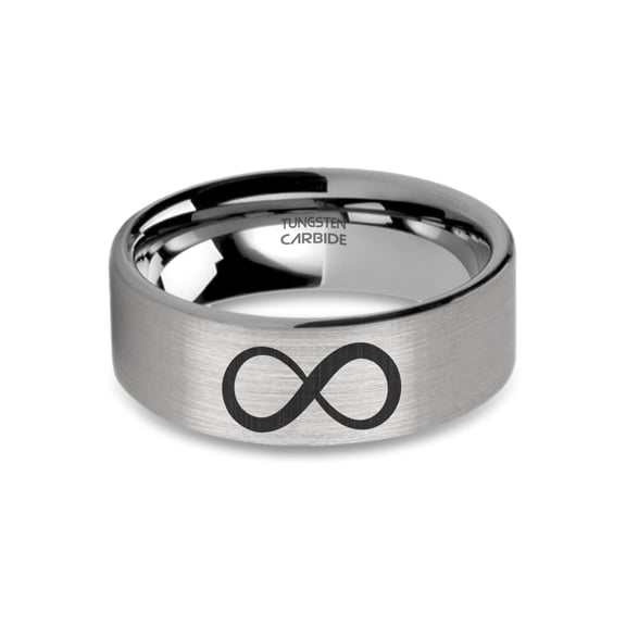 Infinity Math Symbol Engraved Brushed Silver Tungsten Ring, 8mm, Size 5
