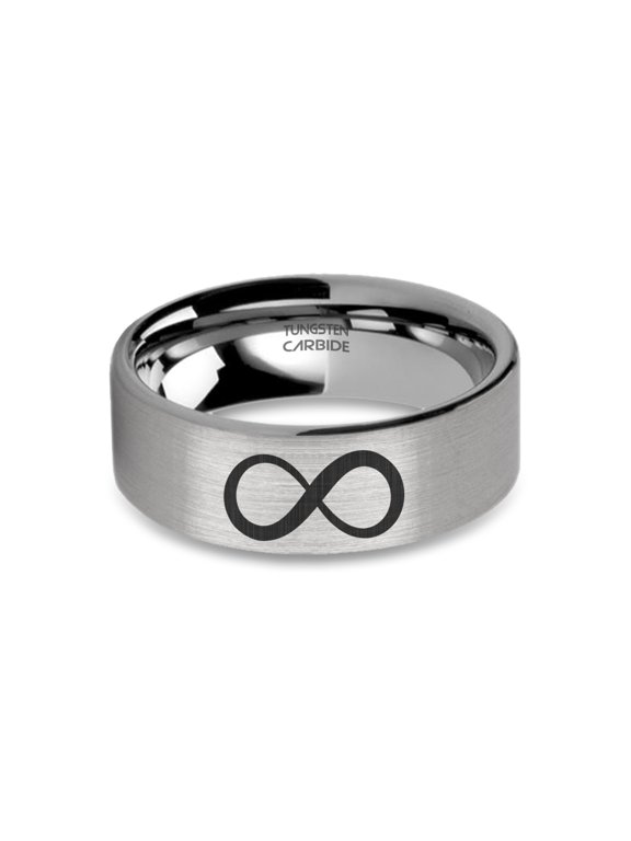 Infinity Math Symbol Engraved Brushed Silver Tungsten Ring, 8mm, Size 6.5