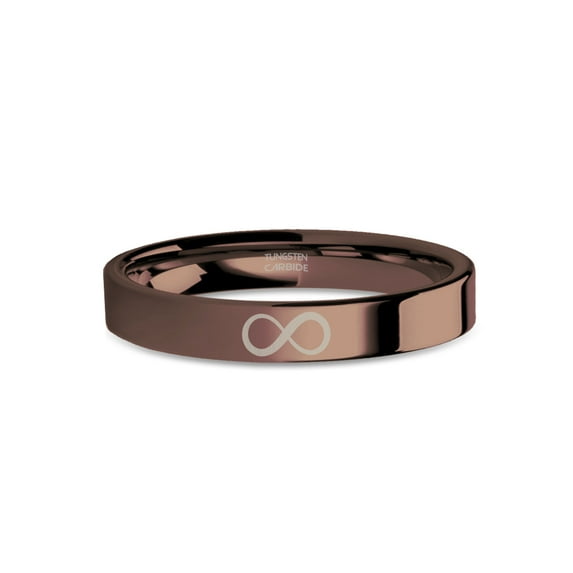Infinity Math Symbol Engraved Polished Copper Brown Tungsten Ring, 4mm, Size 4.5