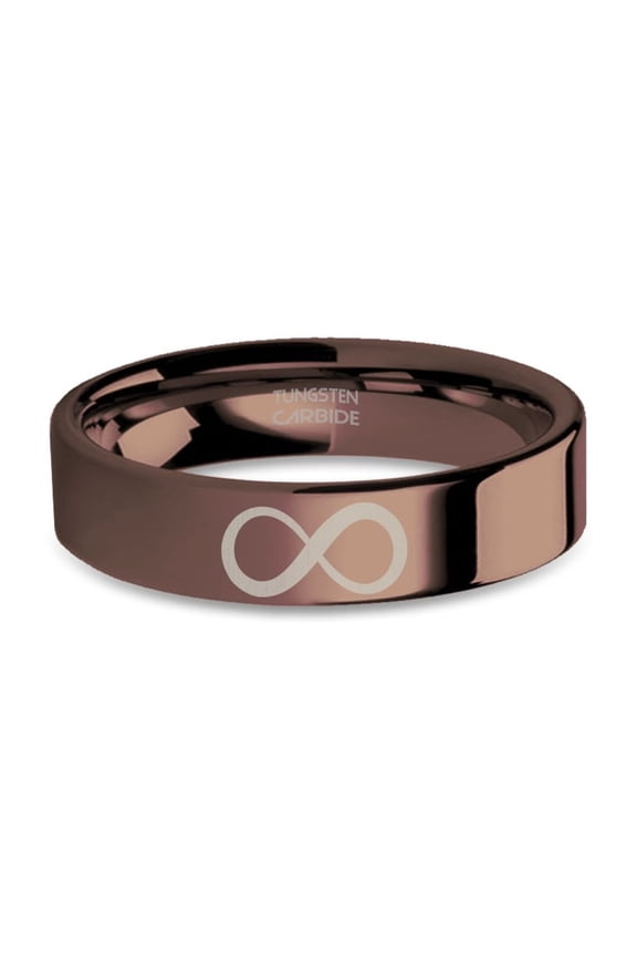 Infinity Math Symbol Engraved Polished Copper Brown Tungsten Ring, 6mm, Size 7