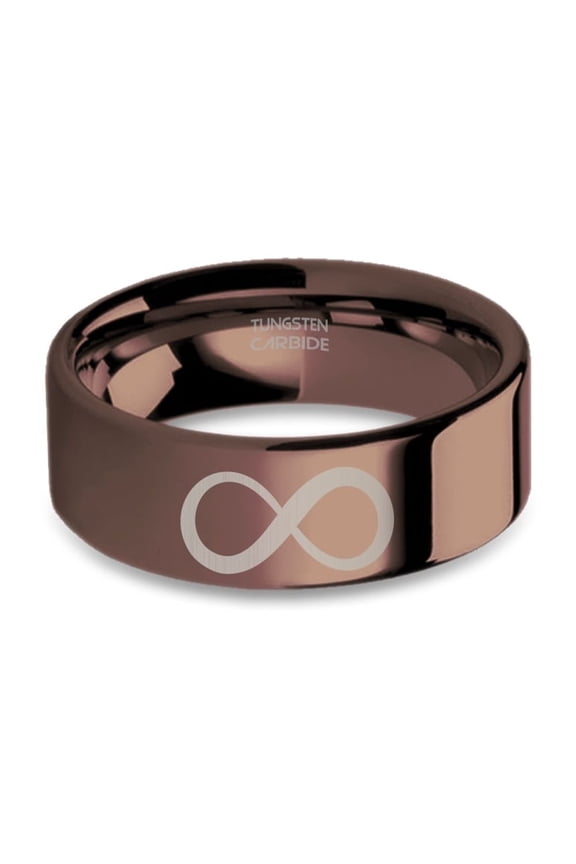 Infinity Math Symbol Engraved Polished Copper Brown Tungsten Ring, 8mm, Size 10.5