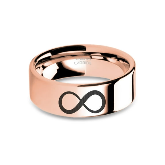 Infinity Math Symbol Engraved Rose Gold Tungsten Ring, Polished, 8mm, Size 7