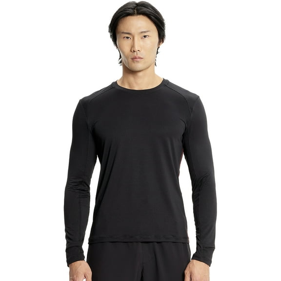 Infinity Men's Long Sleeve Underscrub Round Neck Top with Long Sleeves, Contrast Stitching On Side Seams IN608, XS, Black