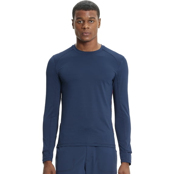 Infinity Men's Long Sleeve Underscrub Round Neck Top with Long Sleeves, Contrast Stitching On Side Seams IN608, XS, Navy