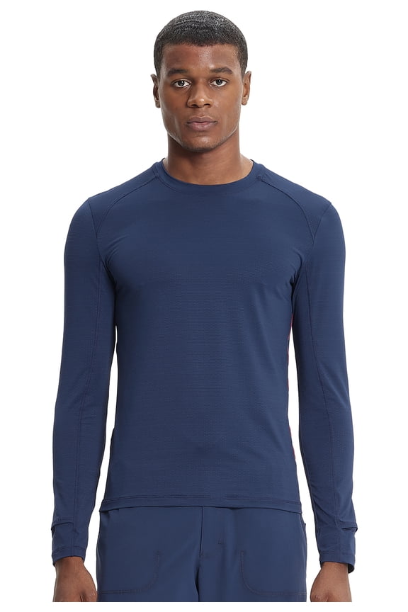 Men's Long Sleeve Underscrub Round Neck Top with Long Sleeves, Contrast Stitching On Side Seams IN608, XS, Navy