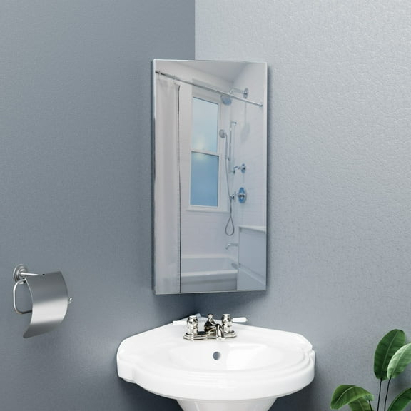 Infinity Mirror Corner Medicine Cabinet Wall Mount Stainless Steel Bathroom Storage 23.6" x 11.8" Opens to Right Renovators Supply
