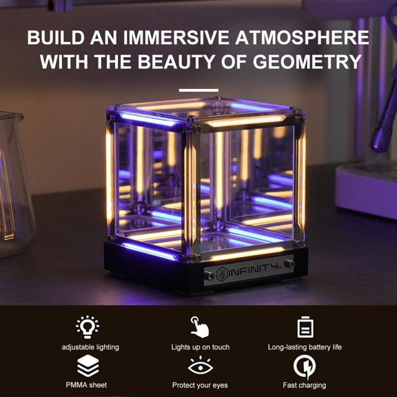 Infinity Mirror Cube LED Gaming Light, 3D Abyss Desk Lamp, Dynamic RGB Atmosphere Night Light for Room