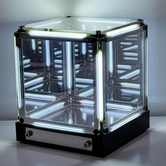 Infinity Mirror Cube Light, Tesseract Cube 4D Acrylic Led Abyss Effect Touch Dimmable Rechargeable Mood Night Light for Gaming Desk Futuristic Decor (White)Q