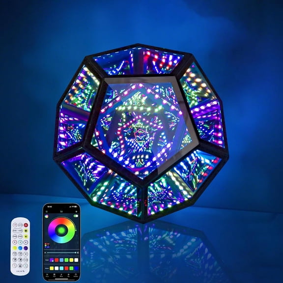 Infinity Mirror Light Cool Led Changing Night Dodecahedron Light with Music Sync Function for USB Powered for Computer Gaming Desk Birthday