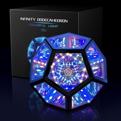 Infinity Mirror Light Infinite Dodecahedron Color Art Light for Gaming Room Decor 3D Hyper Cube RGBW Color Changing Night Lighting for Computer Gaming Desk Birthday Christmas Gift