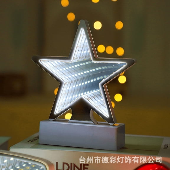 Infinity Mirror Tunnel LED Night Light, 3D Tunnel Lamp Desktop Lamp with Five-pointed Star Design, High Brightness Optical Illusion Home Decor for Party Christmas Wedding Romantic Bedroom