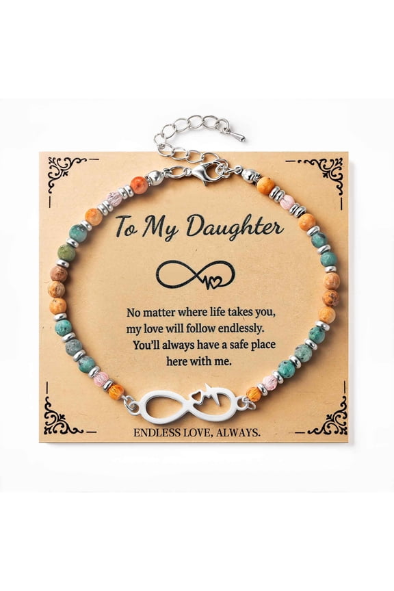 Infinity Natural Stone Bracelet for Women, Stainless Steel Infinity Charm, Adjustable 7.5”+2” Beaded Bracelet, Meaningful Gift for Daughter, Sister, Friend or Love