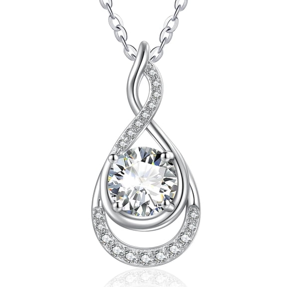 Infinity Necklace 925 Sterling Silver Infinity Pendant Jewelry April Birthstone Necklace Anniversary Birthday Gifts for Women Her Wife Mom Grandma Daughter