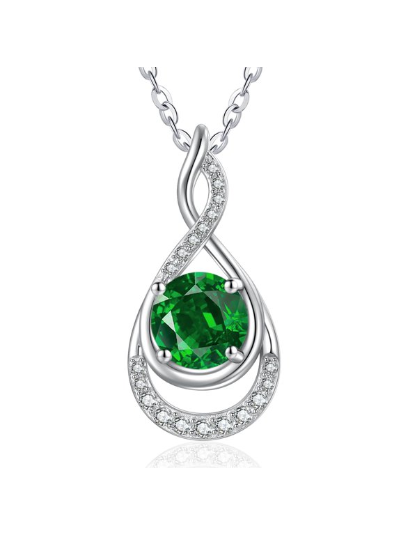 925 Sterling Silver Infinity Pendant Jewelry Emerald May Birthstone Necklace Gifts for Women