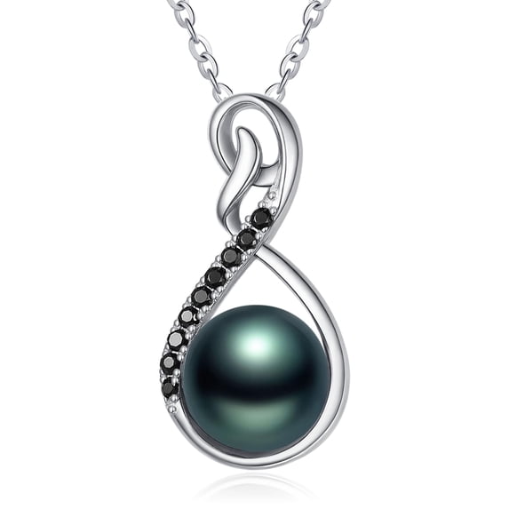 TANGPOET Infinity Necklace Sterling Silver Black Pearl Pendant Necklaces for Women Mom Mother Tahitian Pearl Necklace Jewelry Gifts for Women