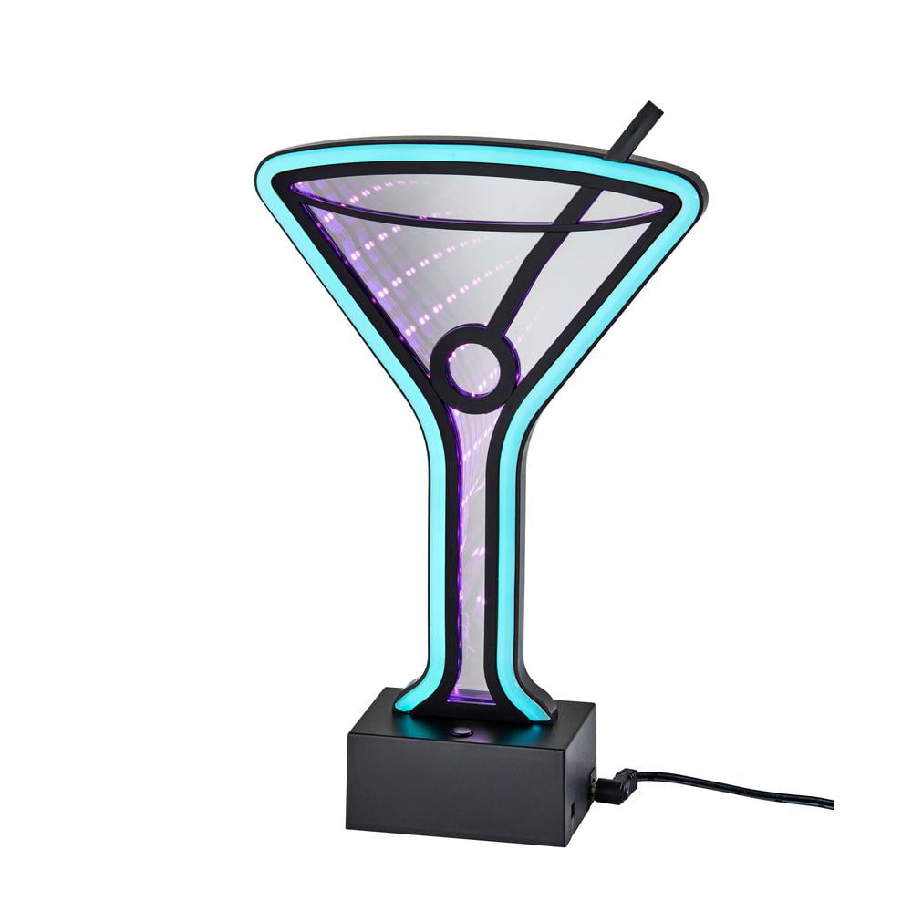 Cordless Black Neon Martini Glass Shelf Lamp