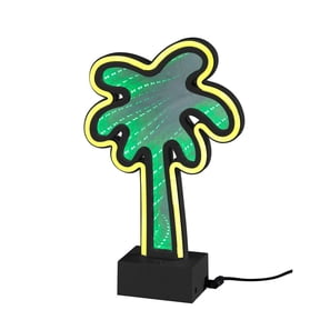 Simplee Adesso Infinity Neon Palm Tree Table/Wall Lamp, Black, Abs, Mirrored Plastic w. Neon border