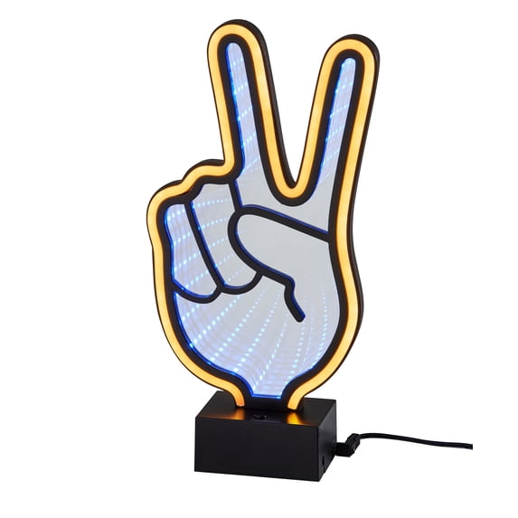 Simplee Adesso Infinity Neon Peace Sign Table/Wall Lamp, Black, Abs, Mirrored Plastic w. Neon border