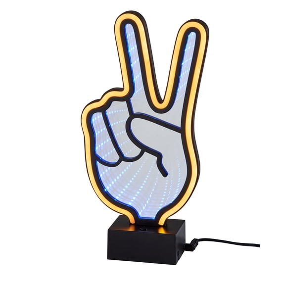 Simplee Adesso Infinity Neon Peace Sign Table/Wall Lamp, Black, Abs, Mirrored Plastic w. Neon border