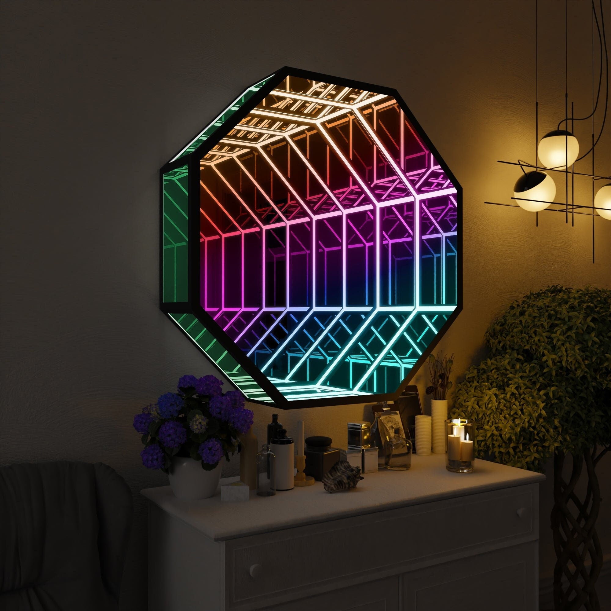 Infinity OctaMirror - LED Wall Lamp, Geometric RGB Colour Changing