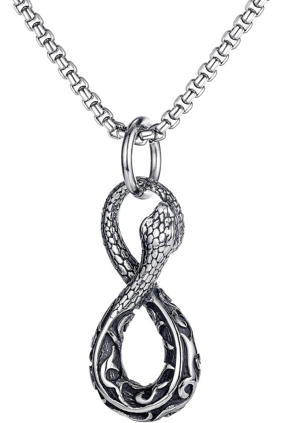 Infinity Ouroboros Serpent Snake Necklace for Men Women Stainless Steel Pendant Norse Talisman Hip Hop Gothic Animal Biker Punk Rope Chain Best Friend Jewelry Valentine's Day Gift Jewelry