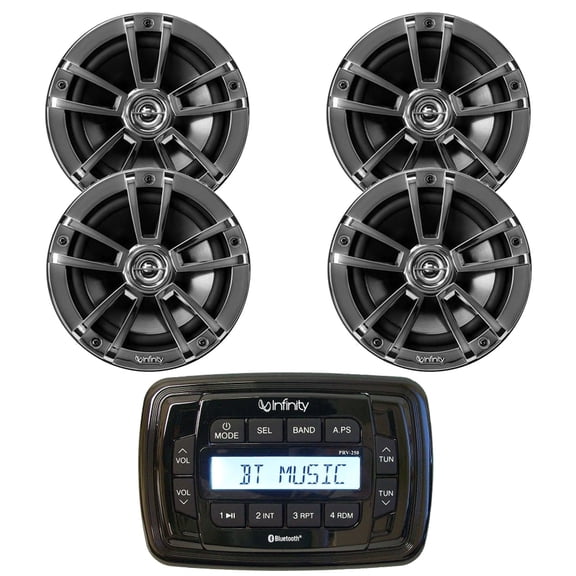 Infinity PRV250 Marine Bluetooth AM/FM Receiver, 4x 6.5" 225 Watt 2-Way High Performance Outdoor Speakers (Chrome)
