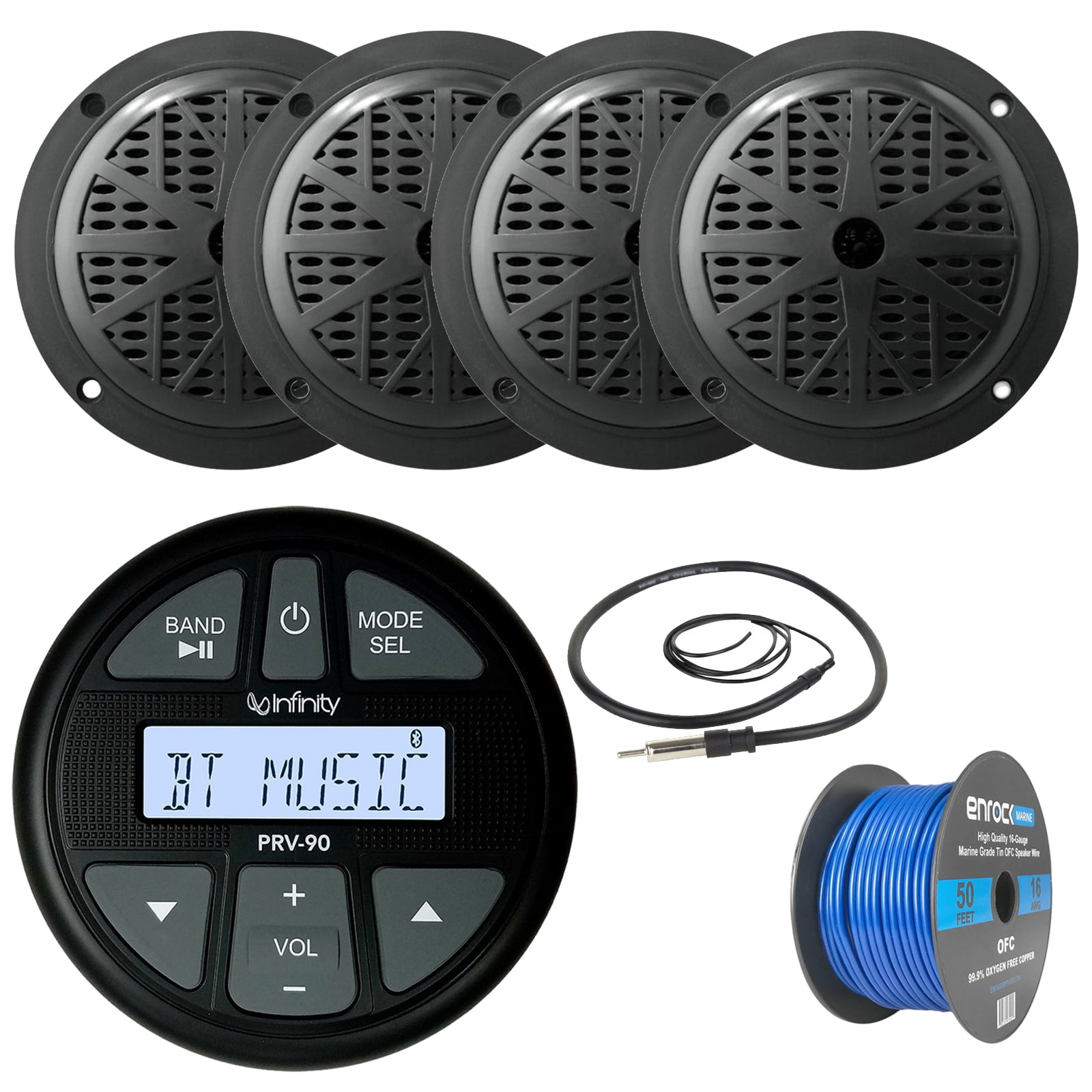 Infinity PRV90 AM/FM Bluetooth USB Gauge Style Marine Radio Receiver ...