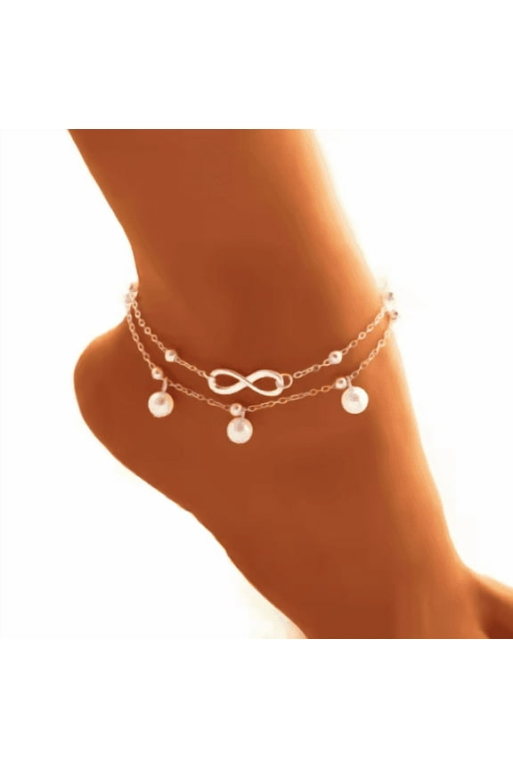 Infinity Pearl Anklet, White, Anklet, Silver-toned, 10.6 inches