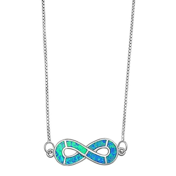 Infinity Pendant Necklace Blue Simulated Opal .925 Sterling Silver, 18" Jewelry Female Unisex