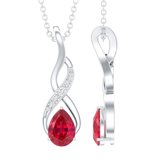 Rosec Jewels Lab Grown Ruby Infinity Pendant Necklace - 5X7 mm Pear Cut Ruby Necklace - AAAA Grade - Gift for Valentines, 10K White Gold