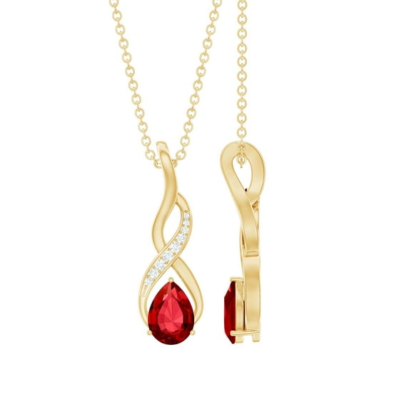 Rosec Jewels Lab Grown Ruby Infinity Pendant Necklace - 5X7 mm Pear Cut Ruby Necklace - AAAA Grade - Gift for Valentines, 18K Yellow Gold