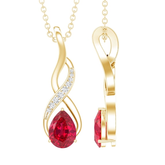 Rosec Jewels Lab Grown Ruby Infinity Pendant Necklace - 5X7 mm Pear Cut Ruby Necklace - AAAA Grade - Gift for Valentines, 18K Yellow Gold