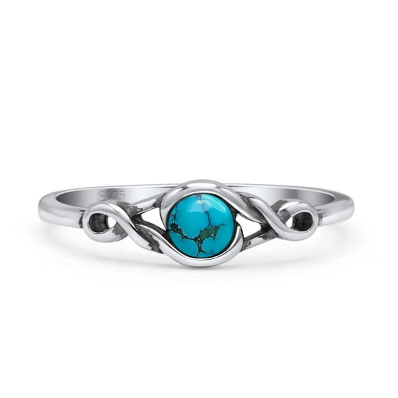 Infinity Promise Ring Oxidized Ring Simulated Turquoise 925 Sterling Silver Size 7