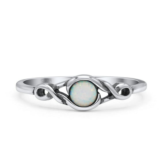 Infinity Promise Ring Round Ring Lab Created White Opal 925 Sterling Silver Size 4