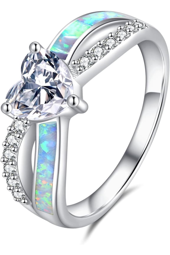 Infinity Promise Rings 925 Sterling Silver Heart Moissanite Opal Promise Rings for Her Spiritual Protection Gift for Women 7#