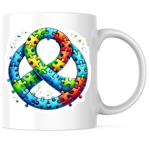 Infinity Puzzle Coffee Mug Rainbow Design, Unique Coffee Mug Puzzlers Gift 11 Ounce, Colorful Infinity Puzzle Mug for Puzzle Lovers - Premium Ceramic - Design Printed On Both Sides - BMCM03687