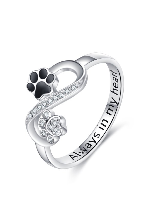 Infinity Ring Dog Cat Paw Print Ring 925 Sterling Silver Infinity Cat Pet Rings for Women Always in My Heart Animal Jewelry