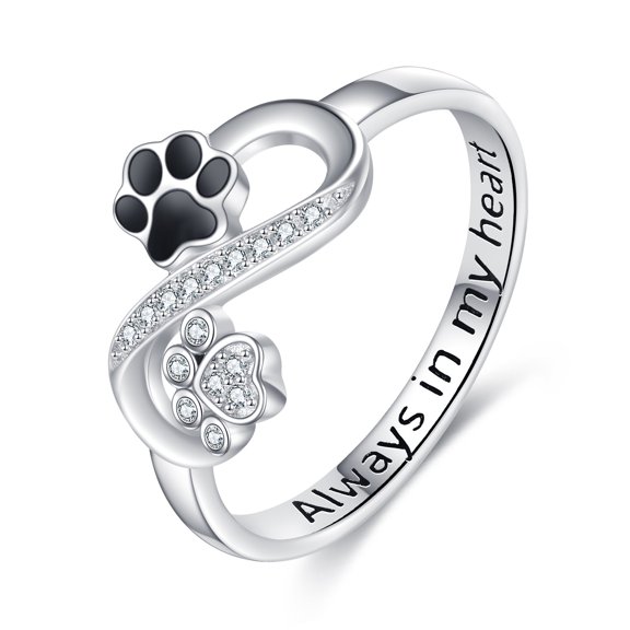 Infinity Ring Dog Cat Paw Print Ring 925 Sterling Silver Infinity Cat Pet Rings for Women Always in My Heart Animal Jewelry