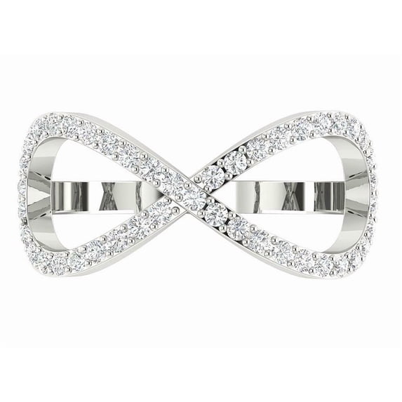 Infinity Ring For Women, Criss Cross Pave Set Diamond Shank Ring, Promise Ring, 1.2 Ct Simulated Diamond, 14K White Gold Plated, Engagement Gift