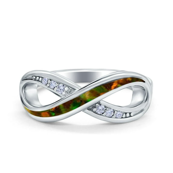 Infinity Ring Lab Created Black Opal Round CZ 925 Sterling Silver Size 8