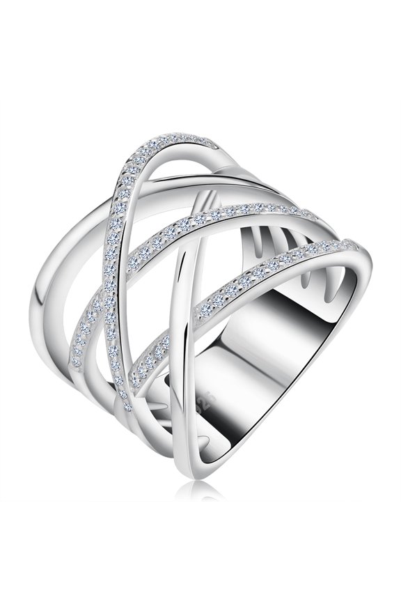 Infinity Ring for Women Crisscross Micro Pave Cz White Gold Plated Ginger Lyne Collection