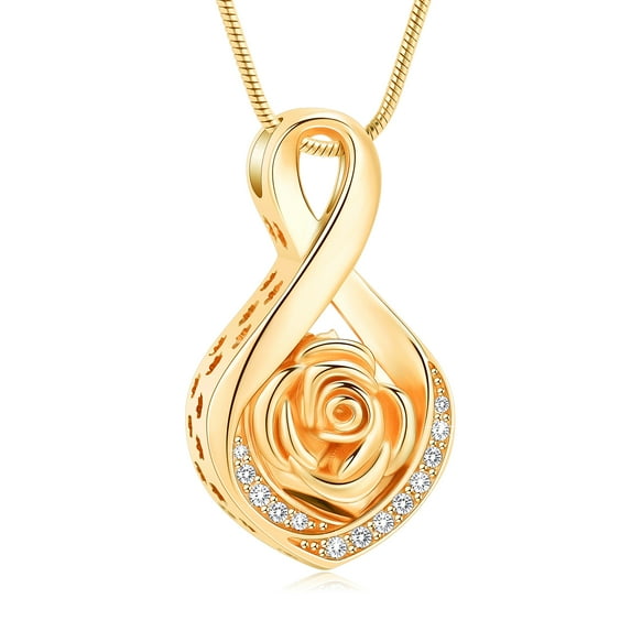 Infinity Rose Cremation Jewelry for Ashes Urn Necklace Pendants for Ashes Women/Men Rose Flower Memorial Lockets Keepsake Cremation Ashes Jewelry