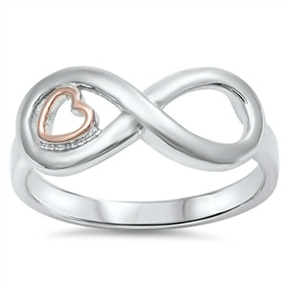 Infinity Rose Gold-Tone Heart Promise Ring .925 Sterling Silver Band Jewelry Female Male Size 10