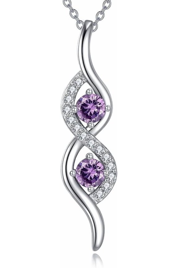 Infinity Round Birthstone Pendant Necklace 925 Sterling Silver Gemstone Infinity Necklace with 18+2 Inch Chain for Anniversary Women Gifts