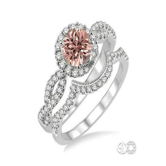 Infinity Round cut Morganite and Diamond Bridal Set in 14k White Gold affordable morganite and diamond engagement ring